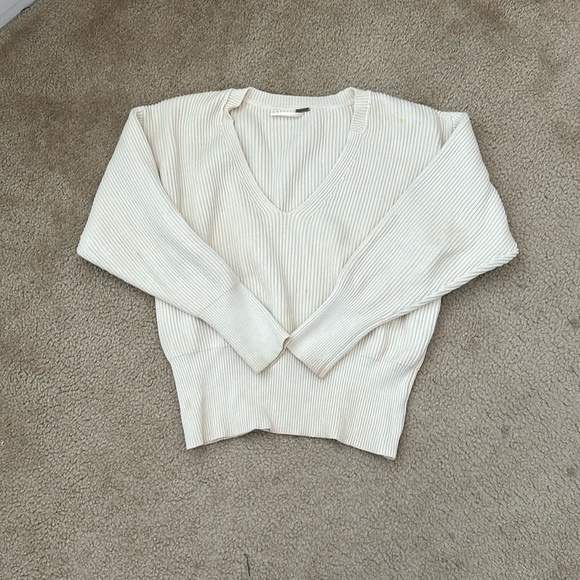 Women's Cream V-Neck Sweater - Picture 3 of 6